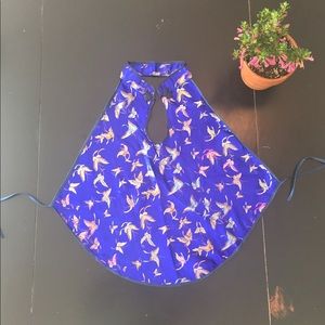 Blue Chinese butterfly backless halter top